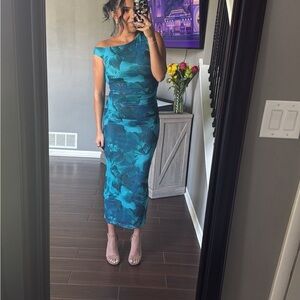 Elegant Blue Off-The-Shoulder Dress